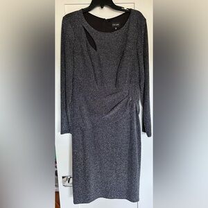 Xscape Shimmering Gray Long Sleeve Dress